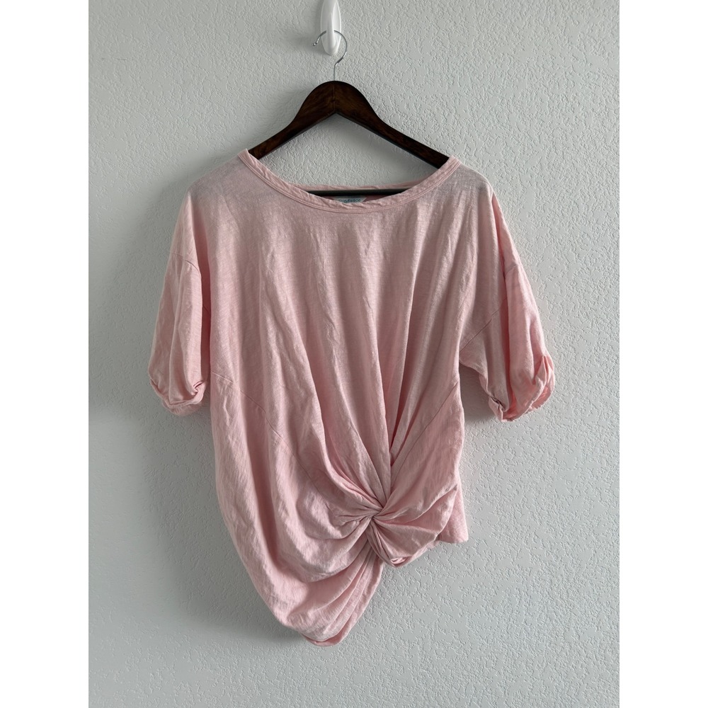 Sundance Boho Twist Front T-Shirt Size L Pink Relaxed Fit Asymmetrical Hem